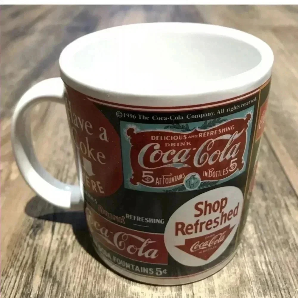 Vintage 1996 Coca-Cola Mug Retro Coke Sign Art Coffee Cup Gibson Collectible